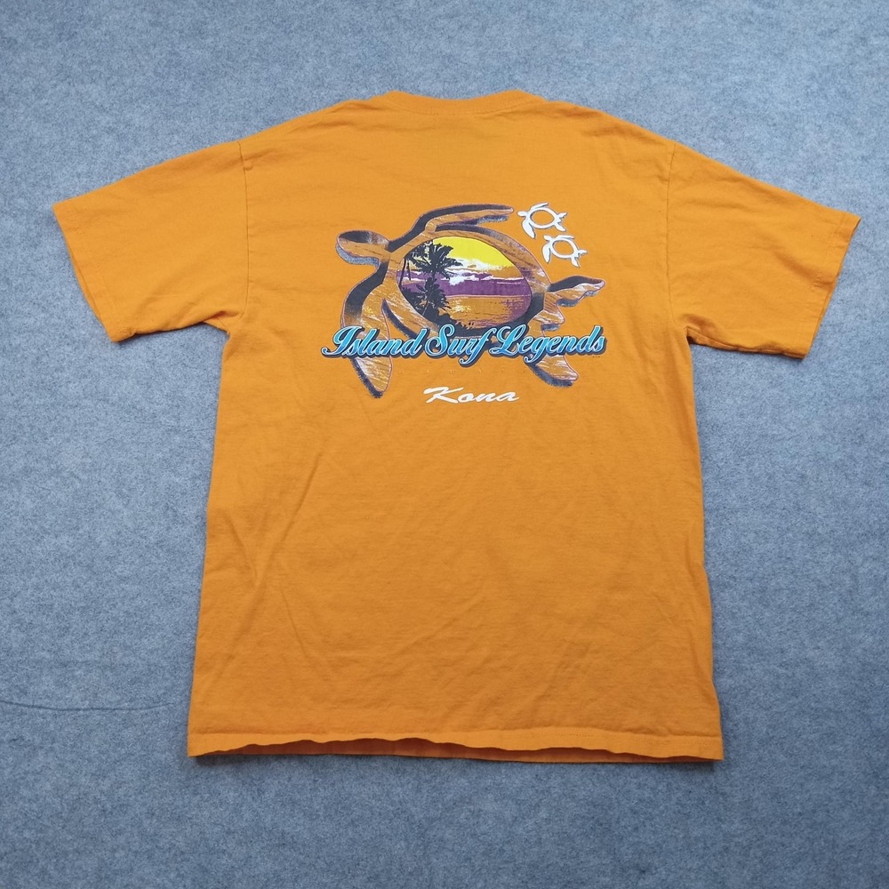 Island Surf Legends Shirt Mens Medium Orange Kona Hawaii Graphic Turtle